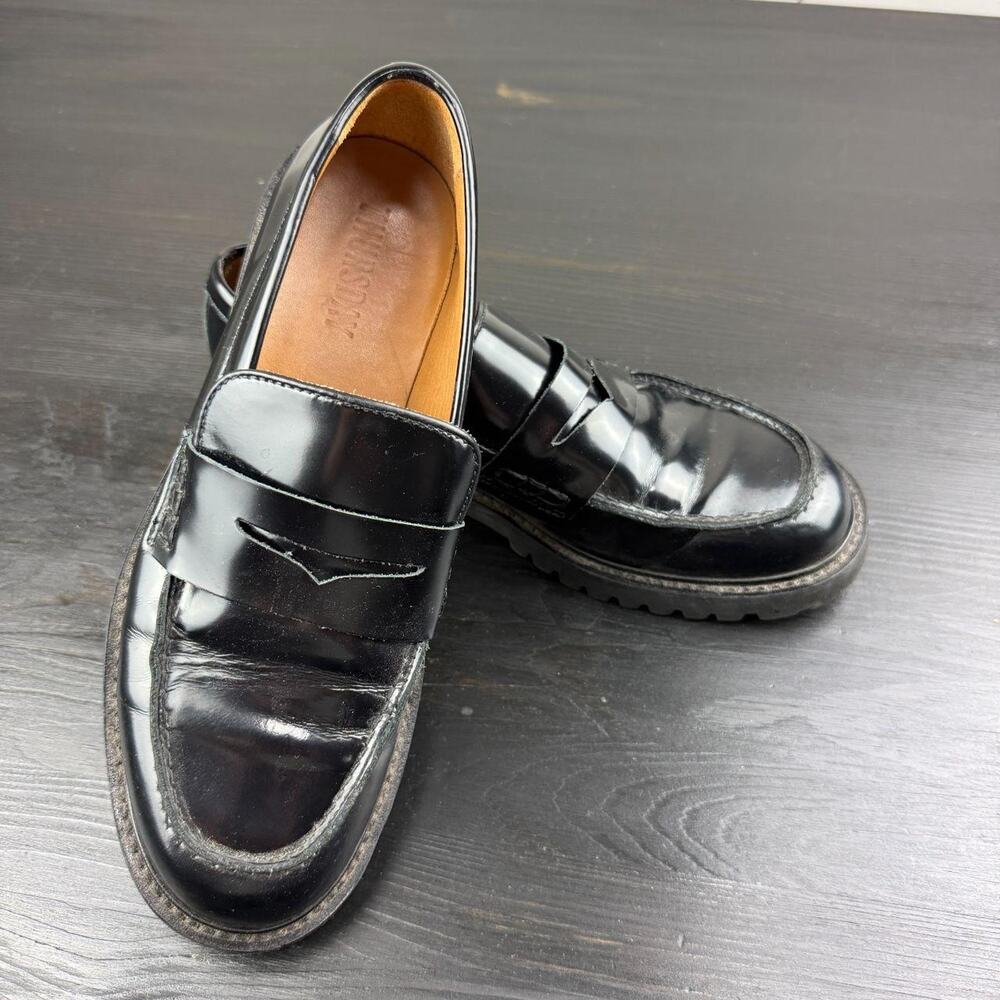 Thursday Penny Loafers Shoes Black Leather 7.5 Women's